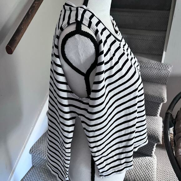 free people black and white stripe high low crop top sleeveless small - Picture 4 of 4